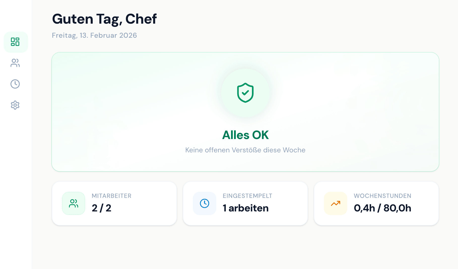 ZeitOK Dashboard — Arbeitszeiterfassung mit Compliance-Ampel